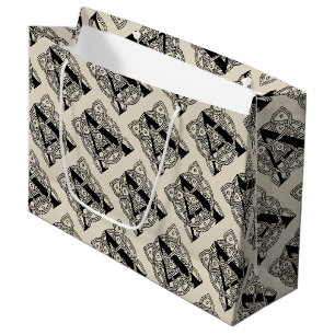 Letter A Monogram Vintage Celtic Knot Print Large Gift Bag