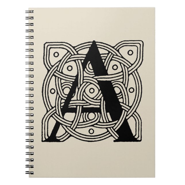Letter A Monogram Vintage Celtic Knot Print Notebook (Front)