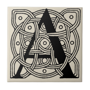 Letter A Monogram Vintage Celtic Knot Print Tile