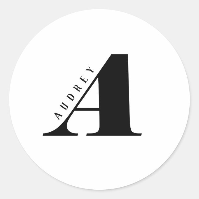 Letter A Name Modern Typography Monogram Classic Round Sticker (Front)