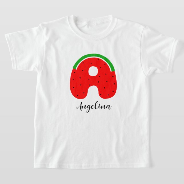 Letter A Name T-shirt, Custom Name Watermelon  T-Shirt (Laydown)
