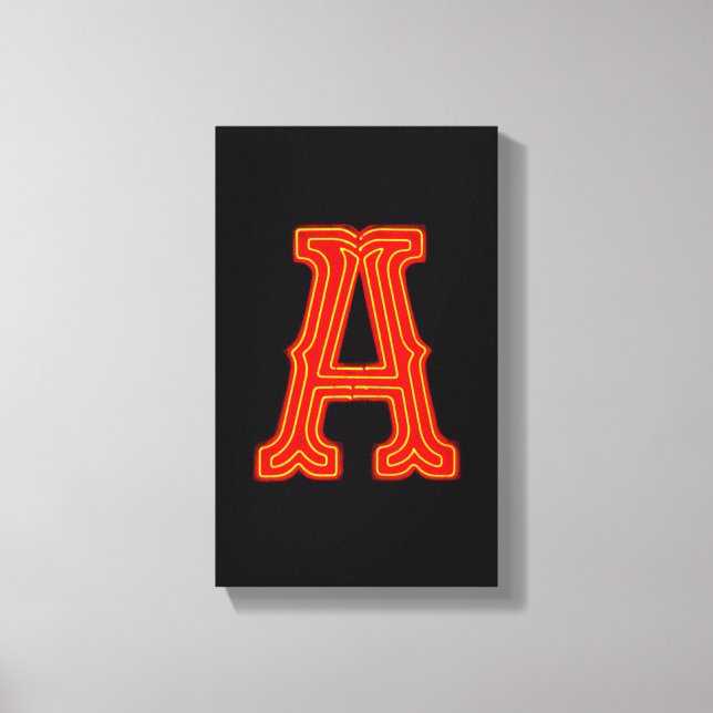 Letter "A" Neon Light Monogram Canvas Print (Front)