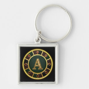 Letter A, Ornate Monogram Medallion Key Ring