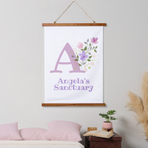 Letter A plus First Name with a Floral Design Hanging Tapestry