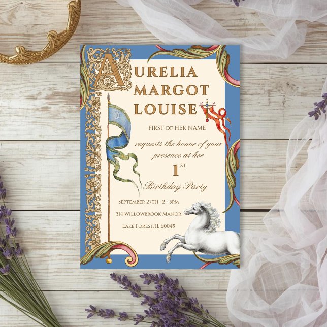 Letter A Royal Mediaeval 1st Birthday Invitation (Creator Uploaded)