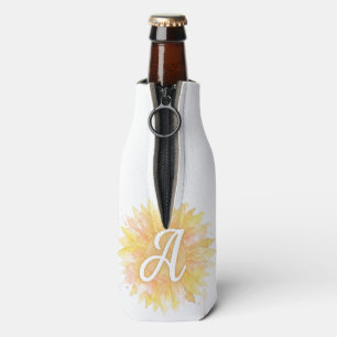 Letter A Sunflower First Name Monogram Initial  Bottle Cooler