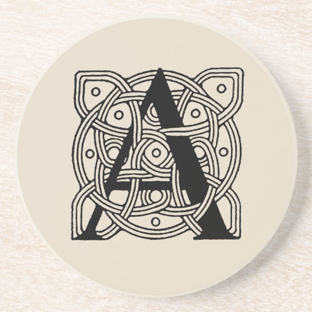 Letter A Vintage Celtic Knot Monogram Coaster (Front)