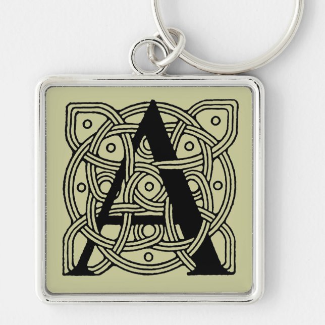 Letter A Vintage Celtic Knot Monogram Key Ring (Front)
