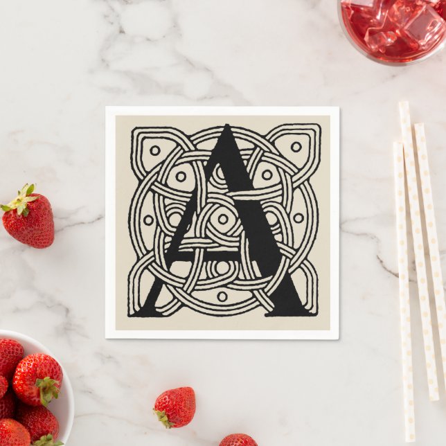 Letter A Vintage Celtic Knot Monogram Napkin (Insitu)