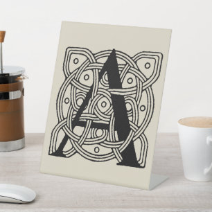 Letter A Vintage Celtic Knot Monogram Pedestal Sign