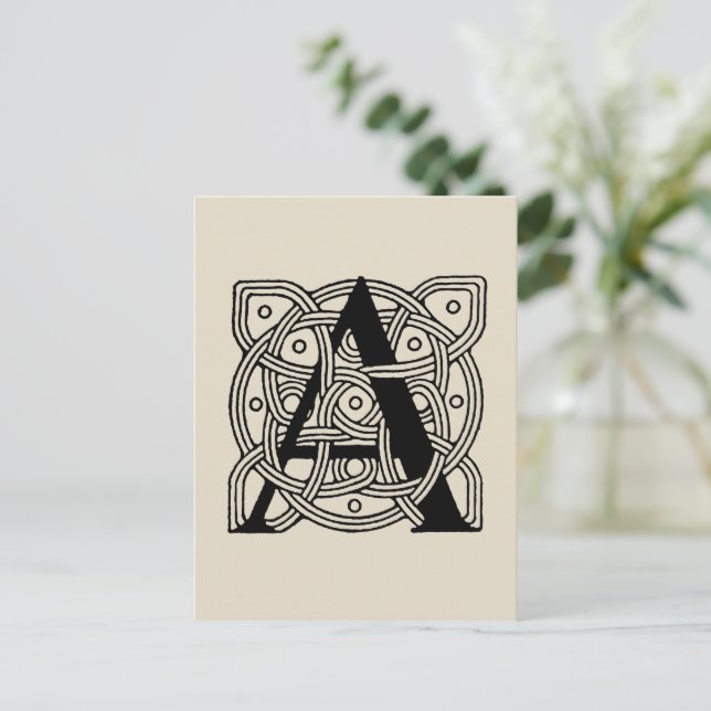 Letter A Vintage Celtic Knot Monogram Postcard (Standing Front)