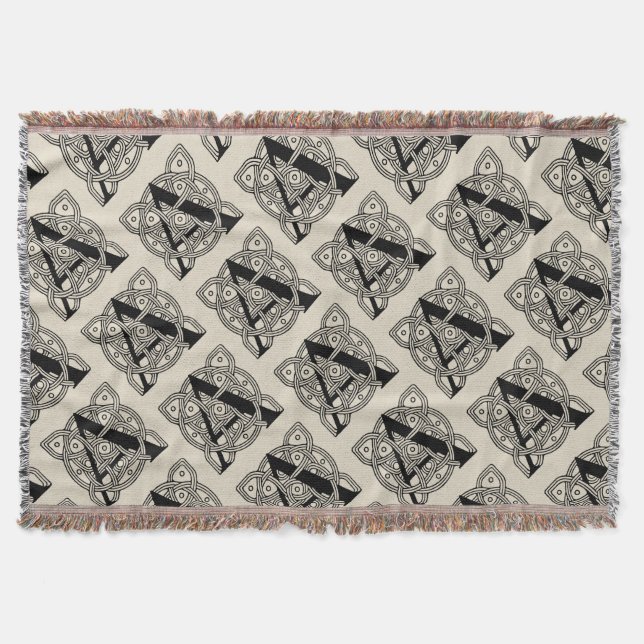 Letter A Vintage Celtic Knot Monogram Throw Blanket (Front)