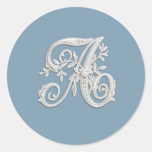 Letter A White Embroidered Look Monogram Any Colou Classic Round Sticker