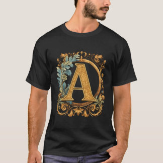 Letter A With Scrolling And Blue Floral Edge T-Shirt