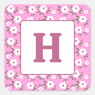 Letter and Happy Flowers Square Sticker