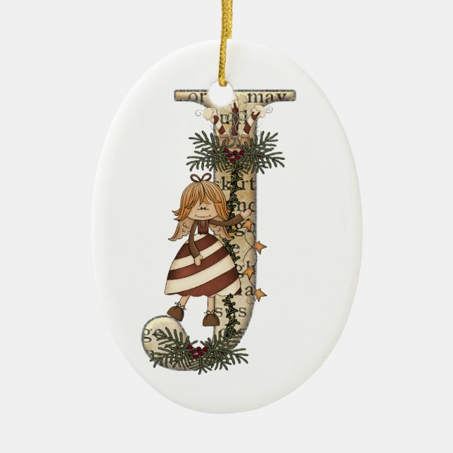 Letter Art - J - Christmas Angel Ornament (Front)