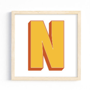 Letter Art Poster, N Monogram, Bold Type Initial  Poster