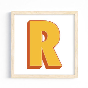 Letter Art Poster, R Monogram, Bold Type Initial  Poster