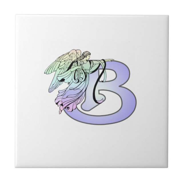 Letter B angel monogram alphabet initial light blu Tile (Front)