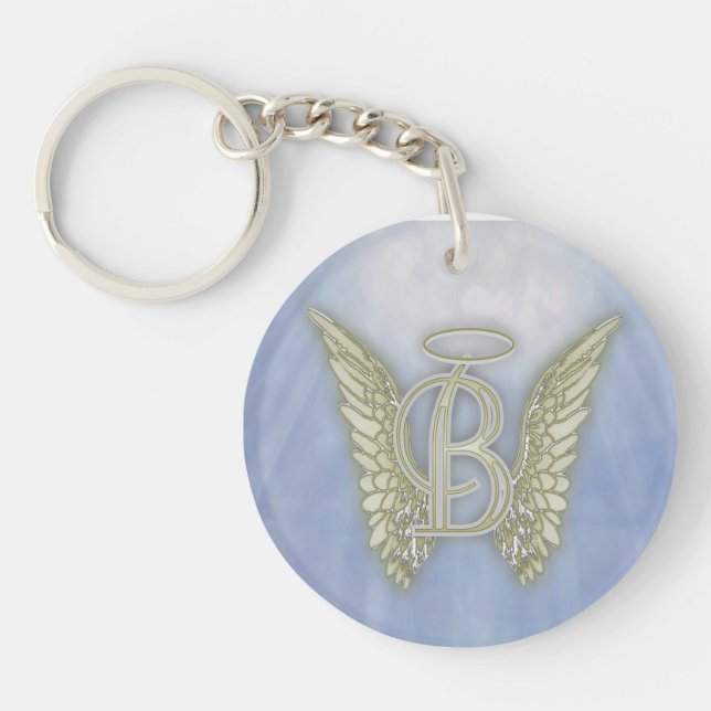 Letter B Angel Monogram Key Ring (Front)