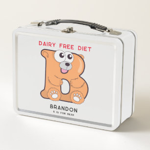 Letter B Bear Add Name Allergies Back To School Metal Lunch Box