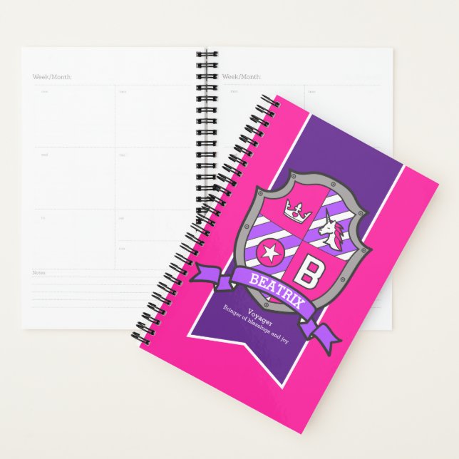 Letter B Beatrix name meaning crest pink Planner (Display)