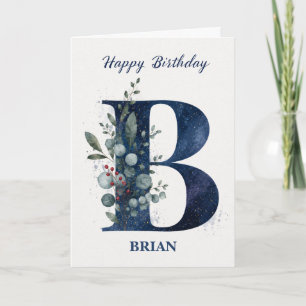 Letter B Birthday for Him Personalised Name Blue Card