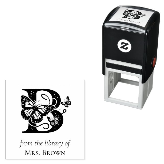 Letter B Butterfly Monogram From the Library Of Self-inking Stamp (In Situ)