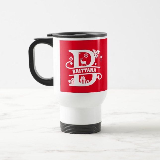 Letter B Christmas Monogram Initial Name Red   Travel Mug (Left)