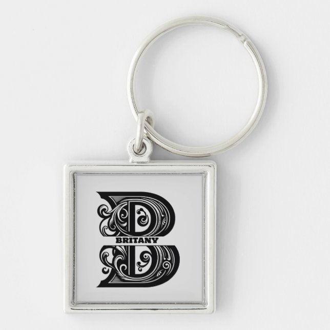 Letter B Custom Monogram Key Ring (Front)