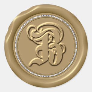 *~* Letter B Diamond Circle GOLD Wax Seal Stickers