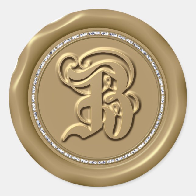 *~* Letter B Diamond Circle GOLD Wax Seal Stickers (Front)