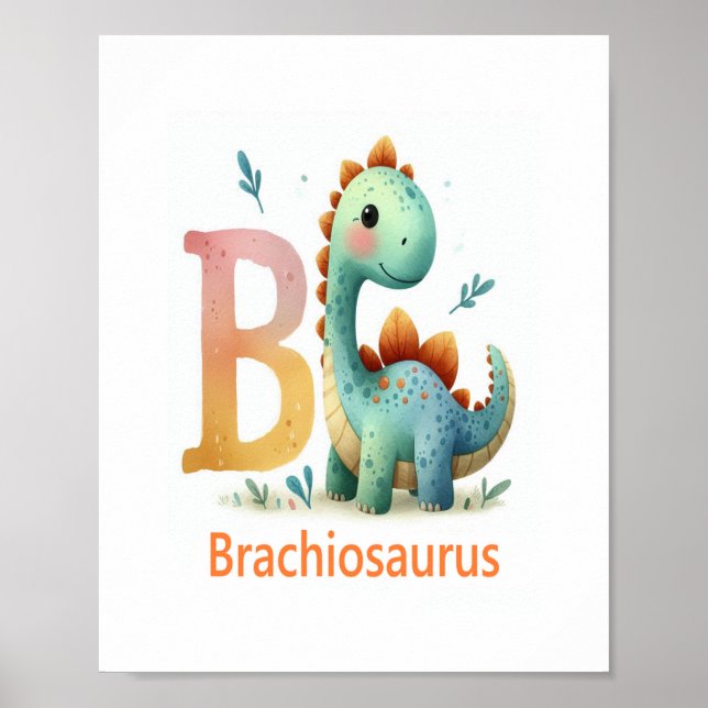  Letter B, Dinosaur Alphabet Watercolor Poster (Front)