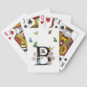 Letter B Floral Butterfly Monogram Initial   Playing Cards