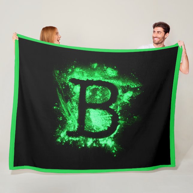 Letter B Green Capital Alphabet Fleece Blanket (In Situ)
