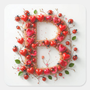 Letter B Heart Shapes Romantic Monogram Initial Square Sticker