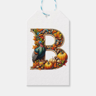 Letter B in Thanksgiving style Gift Tags