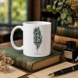 Letter B Linocut Botanical Personalised Mug