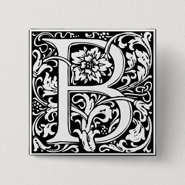 Letter B Mediaeval Monogram Art Nouveau 15 Cm Square Badge (Front)