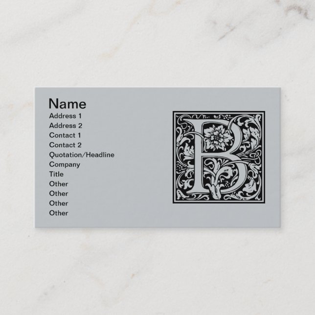 Letter B Mediaeval Monogram Art Nouveau Business Card (Front)