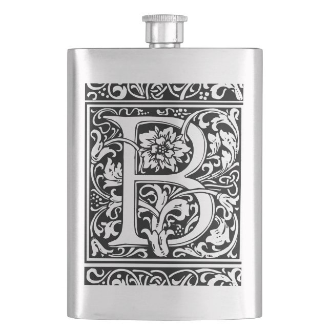 Letter B Mediaeval Monogram Art Nouveau Hip Flask (Front)