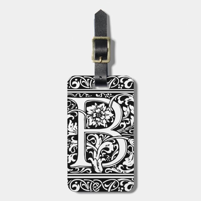 Letter B Mediaeval Monogram Art Nouveau Luggage Tag (Front Vertical)