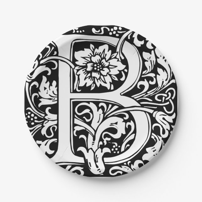 Letter B Mediaeval Monogram Art Nouveau Paper Plate (Front)