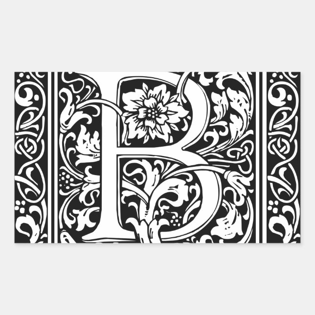 Letter B Mediaeval Monogram Art Nouveau Rectangular Sticker (Front)