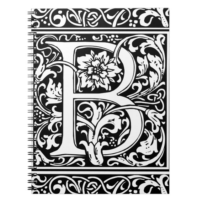 Letter B Mediaeval Monogram Vintage Initial Spiral Notebook (Front)
