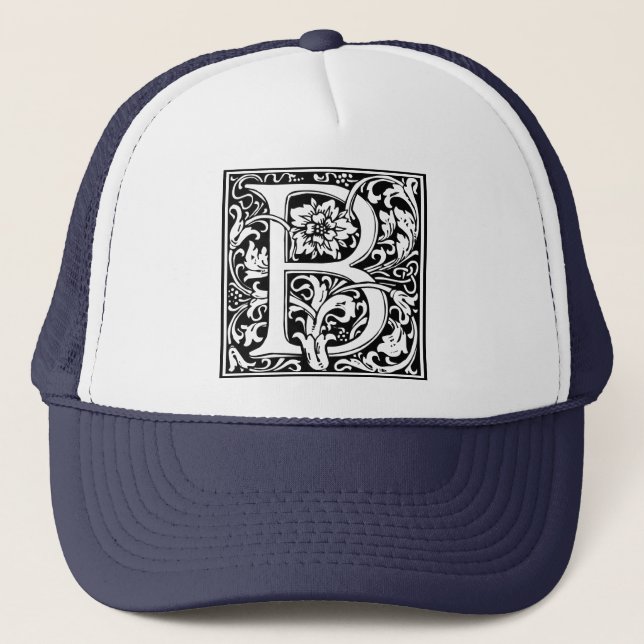 Letter B Mediaeval Monogram Vintage Initial Trucker Hat (Front)