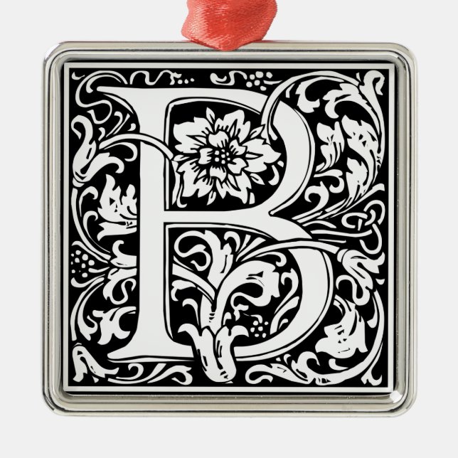 Letter B Medieval Monogram Art Nouveau Metal Tree Decoration (Front)