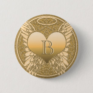 Letter B   Memorial   Angel Heart 6 Cm Round Badge