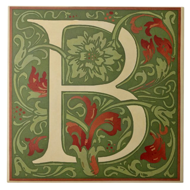 Letter B Mid-Century Alphabet Art Nouveau Tile (Front)