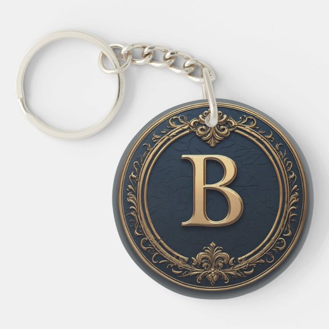 🔷 Letter B Monogram Gift For Him 🔑 Key Ring (Front)
